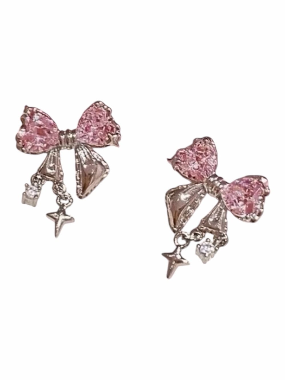 Pink Bow Star Dangle Earrings - Women Jewelry Earrings